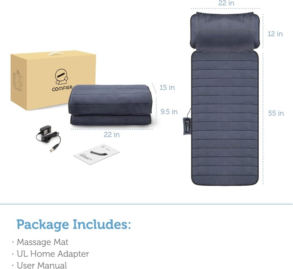 COMFIER Full Body Massage Mat with Movable Neck Pillow, Shiatsu Back Massager with Vibrating Motors Heat Levels, Massage Pad, Gift for Women Man