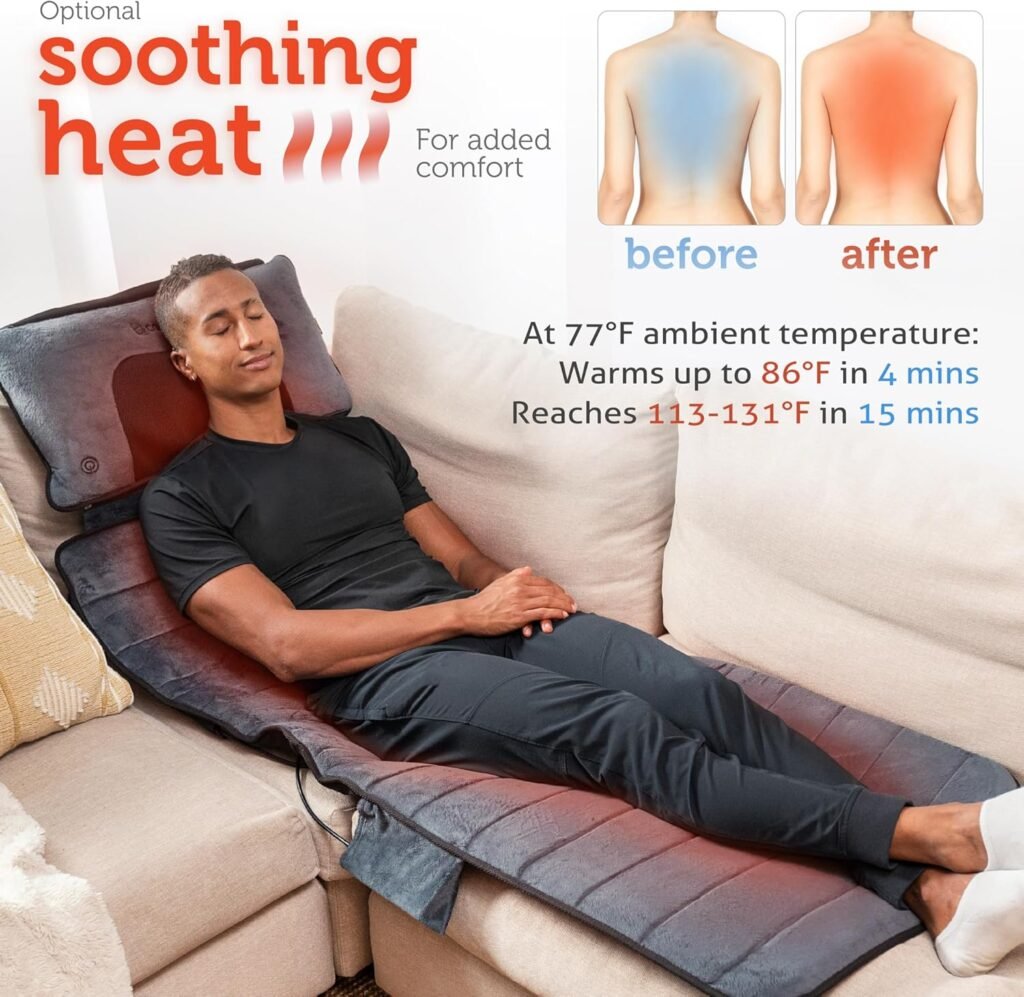 COMFIER Full Body Massage Mat with Movable Neck Pillow, Shiatsu Back Massager with Vibrating Motors Heat Levels, Massage Pad, Gift for Women Man