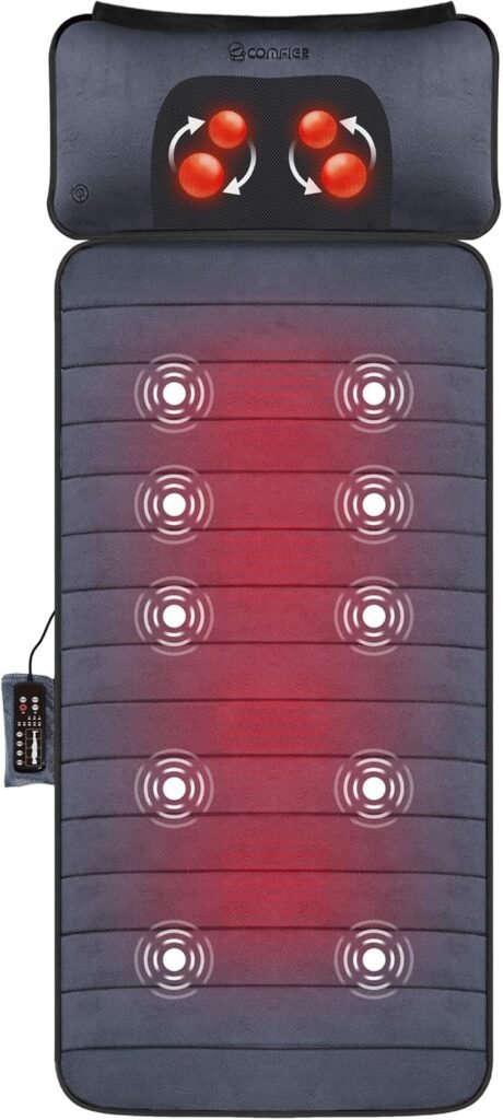 COMFIER Full Body Massage Mat with Movable Neck Pillow, Shiatsu Back Massager with Vibrating Motors Heat Levels, Massage Pad, Gift for Women Man