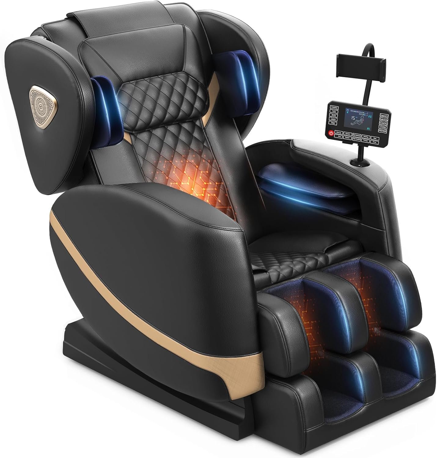 FURNIMAT 2026 Massage Chair Full Body, Zero Gravity Massage Chair with 10 Fix Rollers, Airbags, Heating, Foot Massage, Auto Modes, Bluetooth Speaker, Smart Screen Controller (Leather Black)