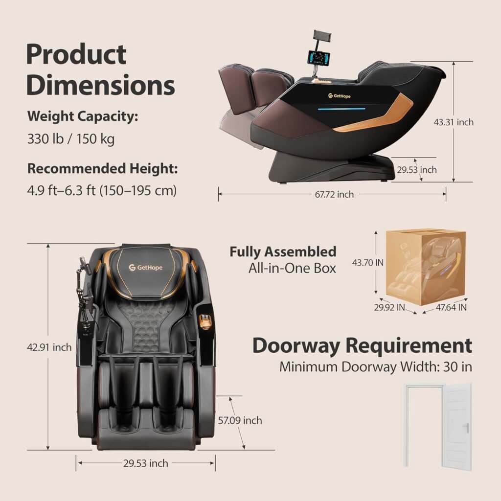 Massage Chair Full Body 4D Zero Gravity Massage Chair Recliner with 57.1 SL-Track Shiatsu Massage Lumbar Heat Airbags Foot Rollers AI Voice Touchscreen Bluetooth