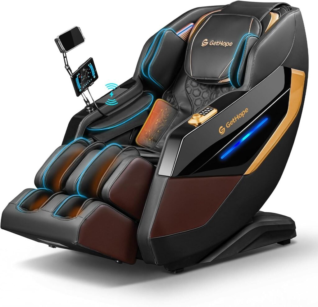 Massage Chair Full Body 4D Zero Gravity Massage Chair Recliner with 57.1 SL-Track Shiatsu Massage Lumbar Heat Airbags Foot Rollers AI Voice Touchscreen Bluetooth