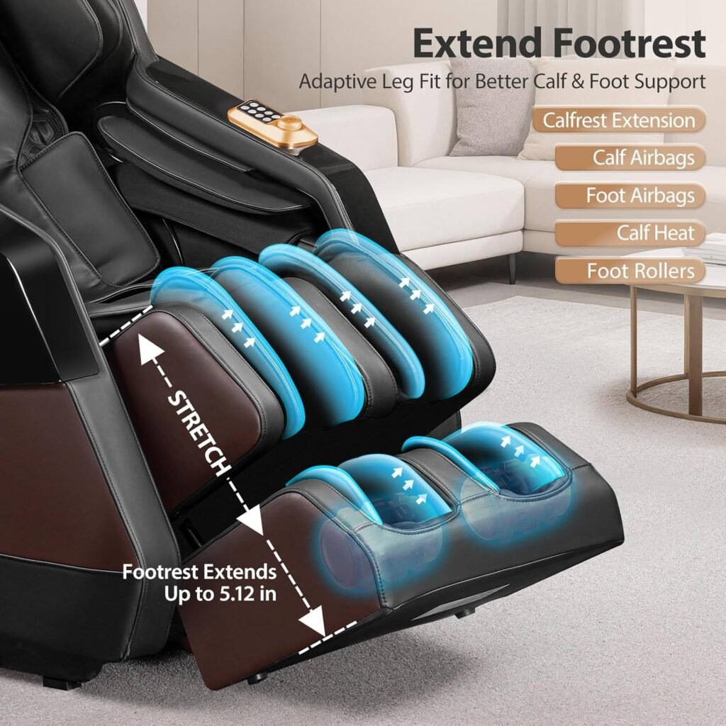 Massage Chair Full Body 4D Zero Gravity Massage Chair Recliner with 57.1 SL-Track Shiatsu Massage Lumbar Heat Airbags Foot Rollers AI Voice Touchscreen Bluetooth