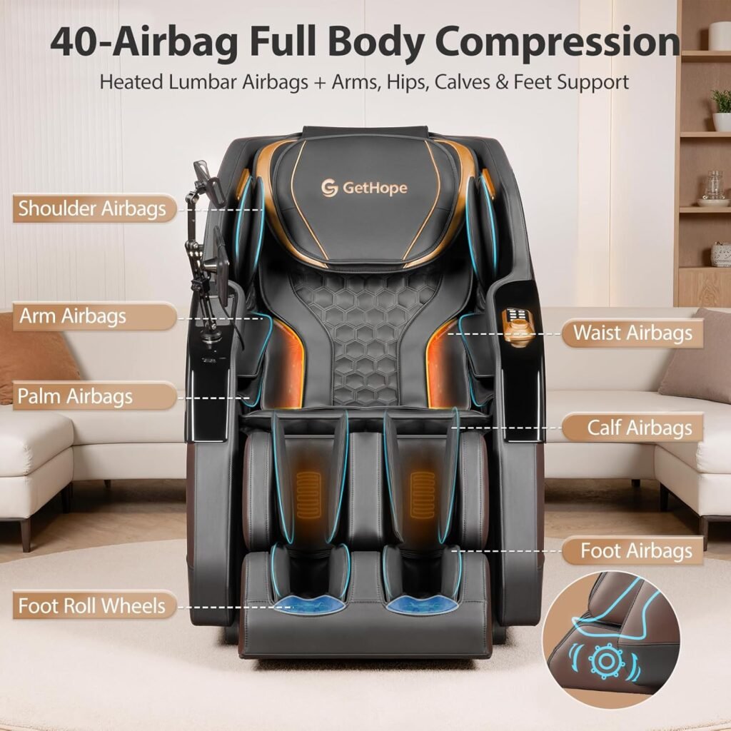 Massage Chair Full Body 4D Zero Gravity Massage Chair Recliner with 57.1 SL-Track Shiatsu Massage Lumbar Heat Airbags Foot Rollers AI Voice Touchscreen Bluetooth