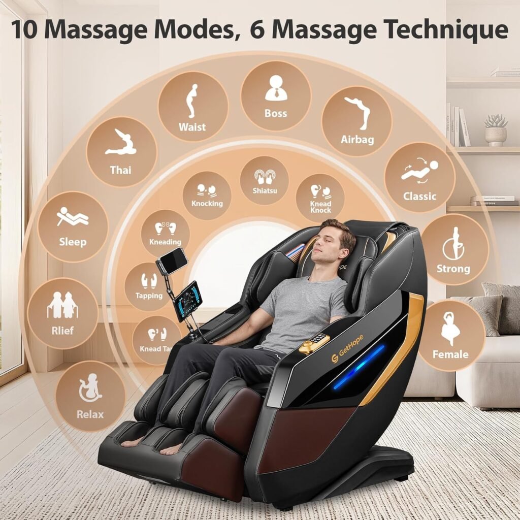 Massage Chair Full Body 4D Zero Gravity Massage Chair Recliner with 57.1 SL-Track Shiatsu Massage Lumbar Heat Airbags Foot Rollers AI Voice Touchscreen Bluetooth