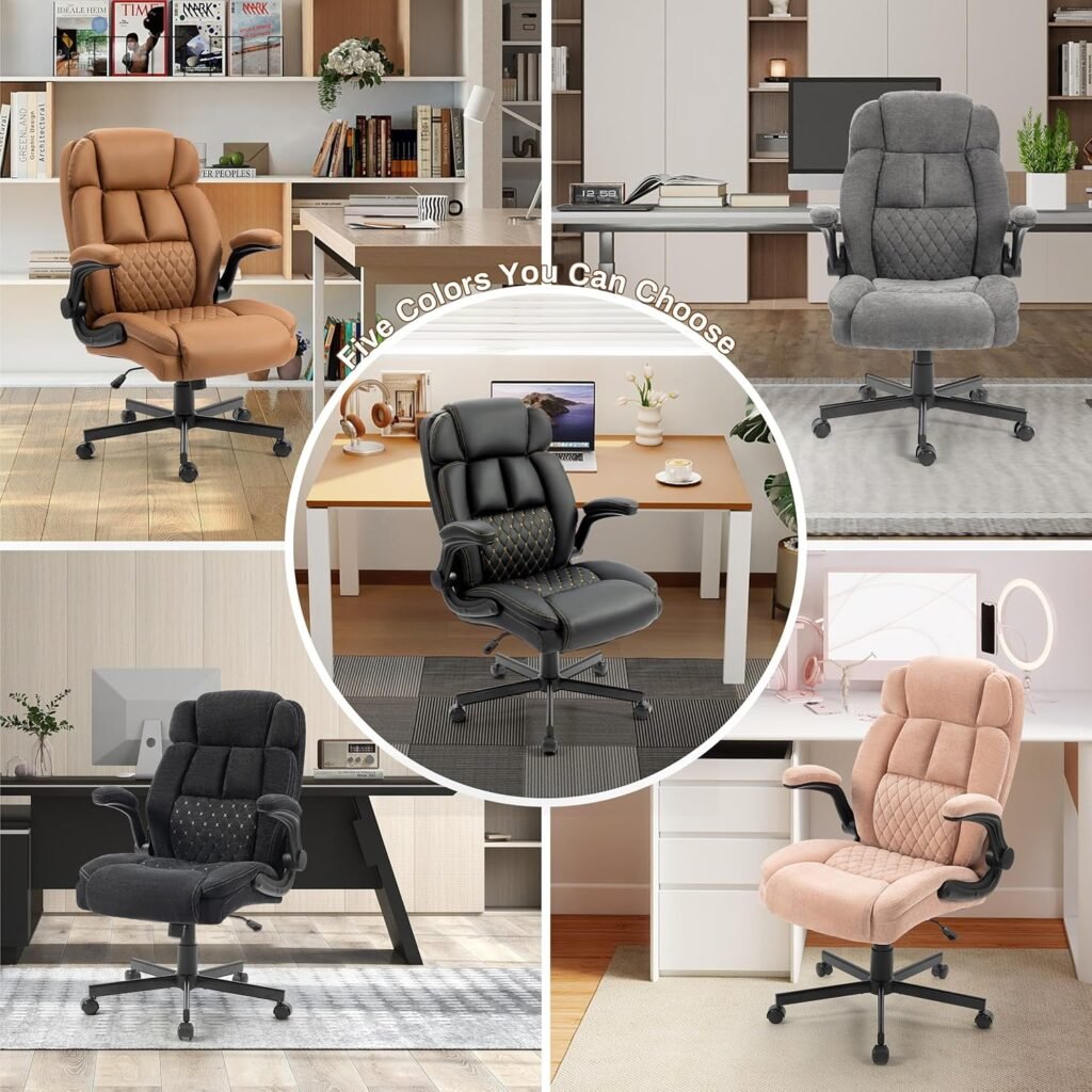 Massage Office Chair, 500LBS Ergonomic Rocking Executive Desk Chairs with Points VibrationHeat,Padded Flip-up Armrests for Big and Tall Office Chair,Swivel Computer Chair Thicken, PU Black