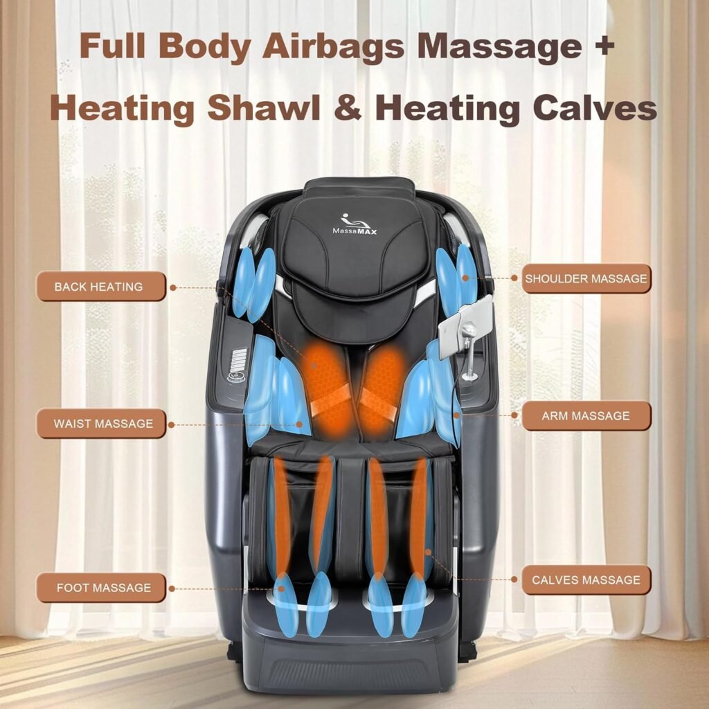 MassMAX Massage Chair for Stretch Flexibility - 4D Full Body Recliner with Flexible 172°SL Track, Calf Kneading, Auto Footrest Modes for Premium Comfort A675 Black