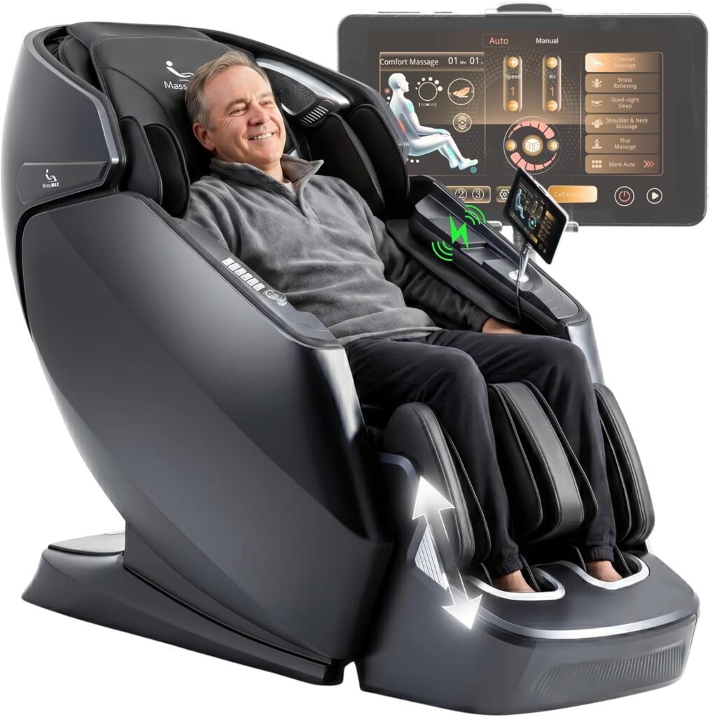 MassMAX Massage Chair for Stretch Flexibility - 4D Full Body Recliner with Flexible 172°SL Track, Calf Kneading, Auto Footrest Modes for Premium Comfort A675 Black
