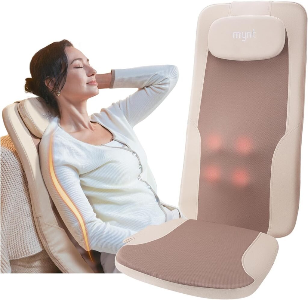Mynt FSA Eligible HSA Approved Back Massager for Chair, Foldable Back Massager with Soothing Heat, Flexible Massage Chair Pad with Soft S-Curve Longer Track, Portable Rolling Spot Chair Massager