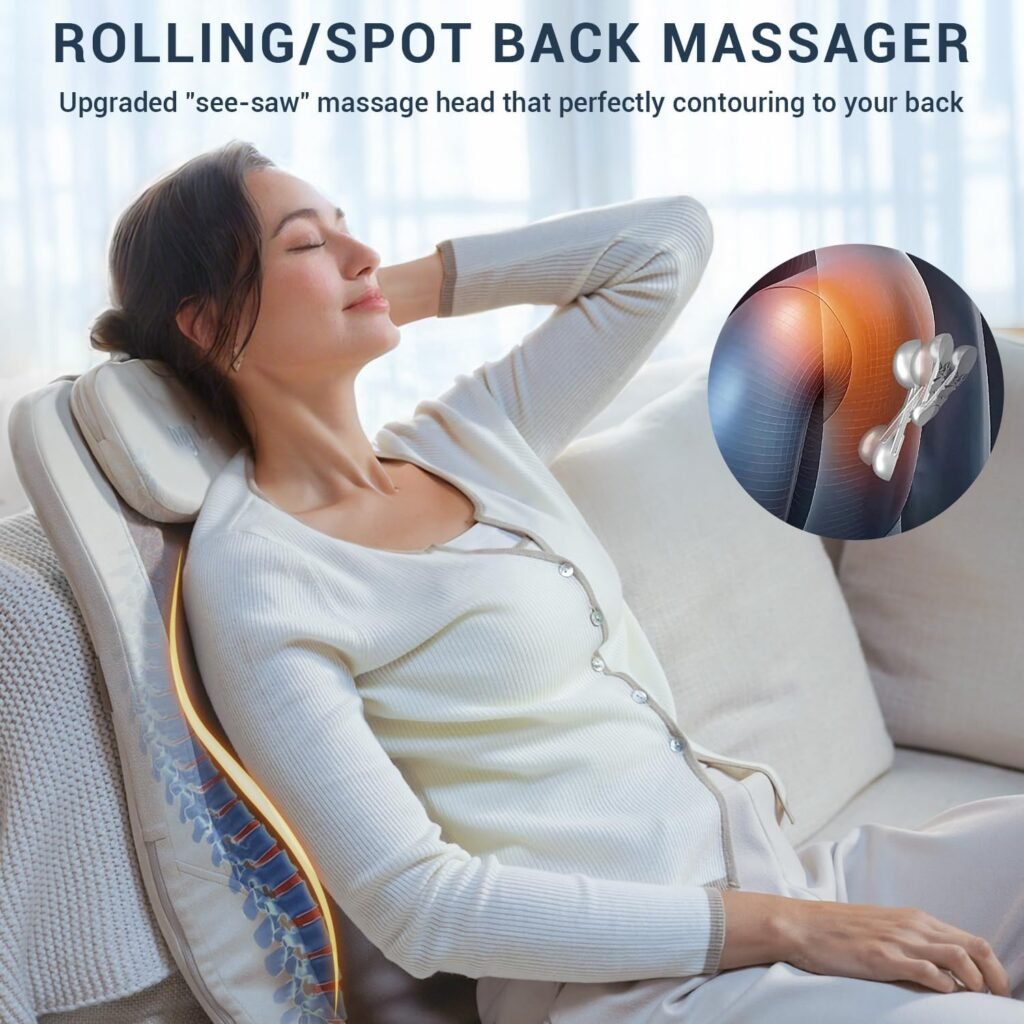 Mynt FSA Eligible HSA Approved Back Massager for Chair, Foldable Back Massager with Soothing Heat, Flexible Massage Chair Pad with Soft S-Curve Longer Track, Portable Rolling Spot Chair Massager
