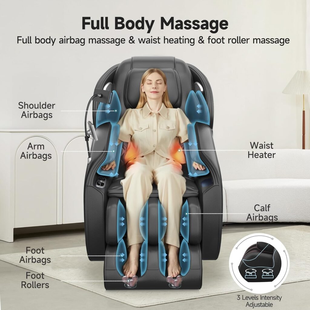 Real Relax Massage Chair Full Body with Unique Phone Controller, Zero Gravity 3D SL-Track Recliner with APP Control, Child Lock,Pause Button, Favor-06, Black Real Relax Massage Chair Full Body with Unique Phone Controller, Zero Gravity 3D SL-Track Recliner with APP Control, Child Lock,Pause Button, Favor-06, Black