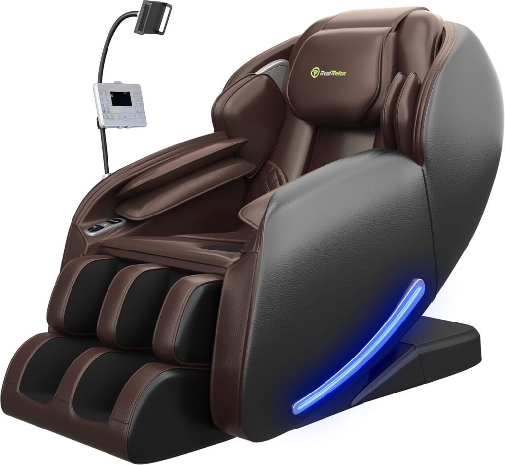 Real Relax Massage Chair Full Body with Unique Phone Controller,Heart and Blood Measurement, Zero Gravity 3D SL-Track Recliner with APP Control, Child Lock,Pause Button, Back Pad, Favor-06, Blue
