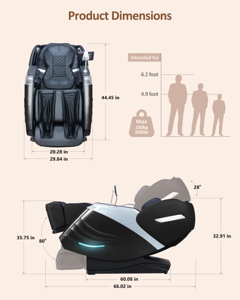 RELX Massage Chair Full Body, Modes Zero Gravity SL-Track Shiatsu Massage Chair Built-in Heat System, Airbag Massage with Body Scan, Deep Yoga Stretch, Calfrest Extension and AI Control(Black)